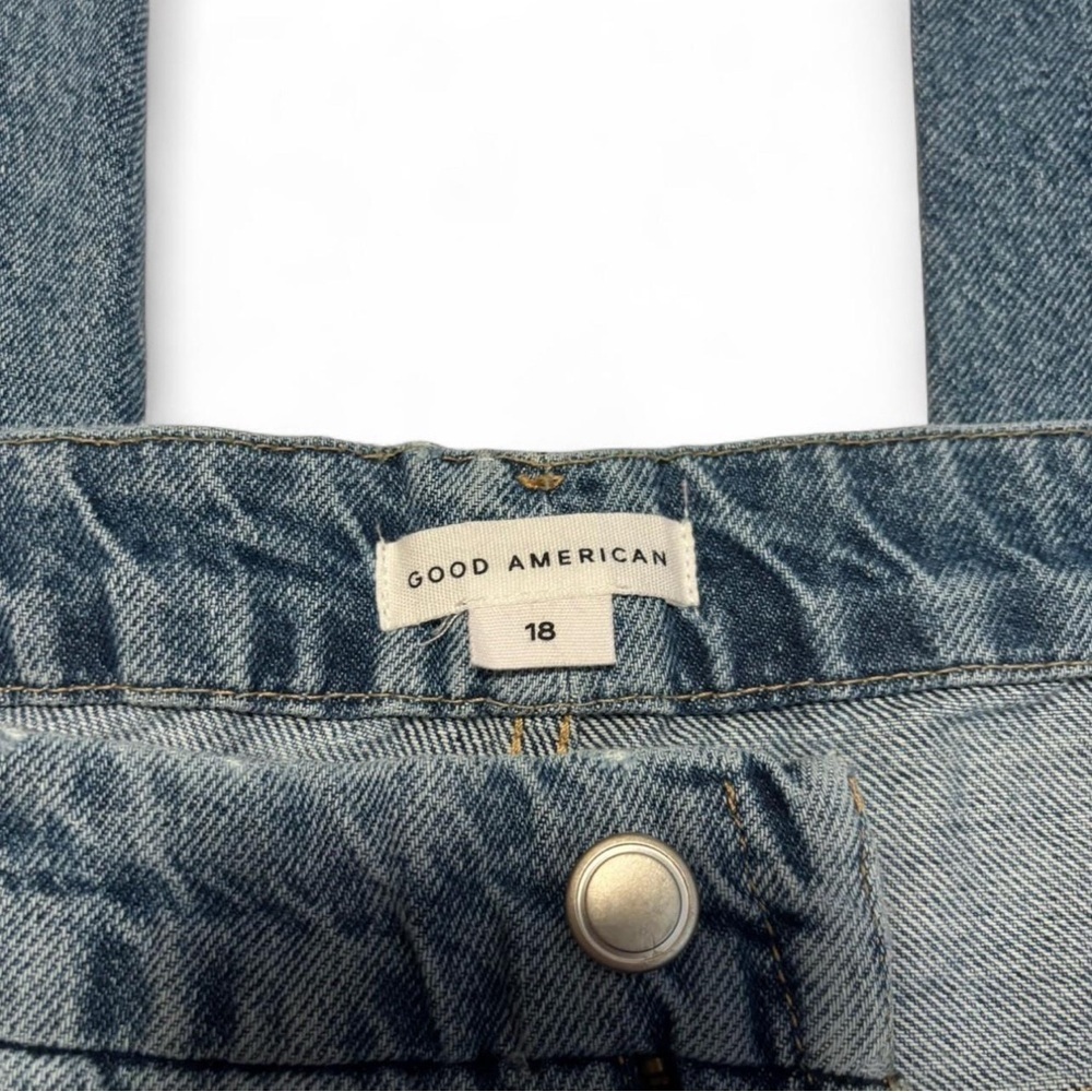 Good American Sz 18 Good Boy Jeans High Rise Straight Leg Distressed Light Wash - Picture 6 of 7